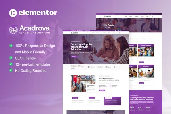 Acadrova - University & School Education Elementor Pro Template Kit - Image 1