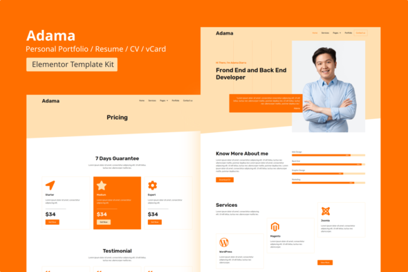 Adama personal portfolio resume elementor template kit gplpixel 1.png