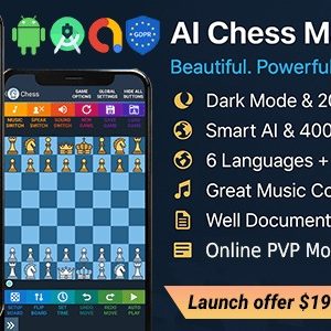 AI Chess Master 2025 – AdMob, Multilingual, 2 Player, Puzzles, 30 Music, 200 Tiles, Save/Load, Share