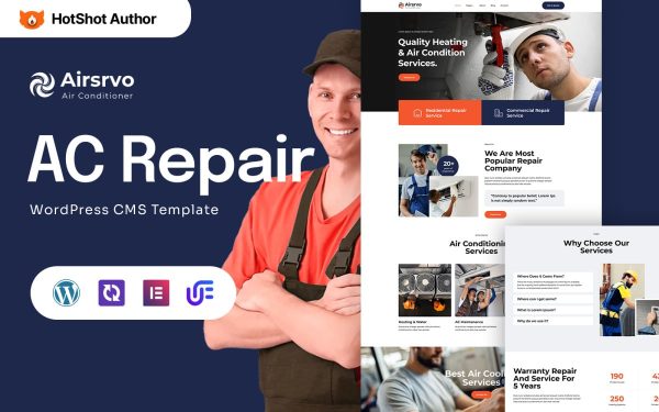 Airsrvo - Air Conditioning Repair and Heating WordPress Elementor Theme - Image 1