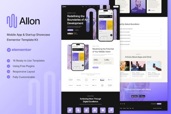 Allon - Mobile App & Startup Showcase Elementor Template Kit - Image 1