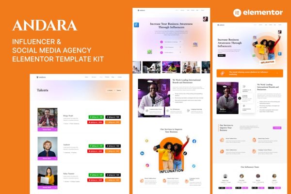 Andara - Influencer & Social Media Agency Template Elementor - Image 1