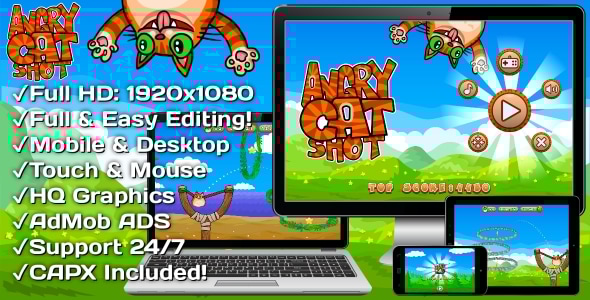 Angry cat shot html5 game 30 levels mobile version construct 3 .jpg