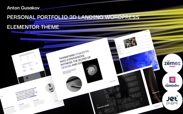Anton Gusakov - Personal Portfolio 3D Landing WordPress Elementor Theme - Image 1