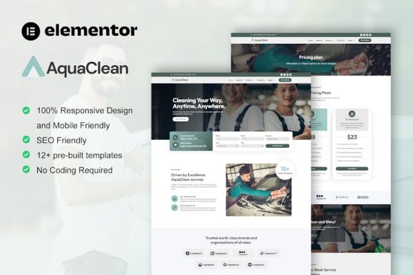 AquaClean - Car Washing & Cleaning Services Elementor Template Kit - Image 1