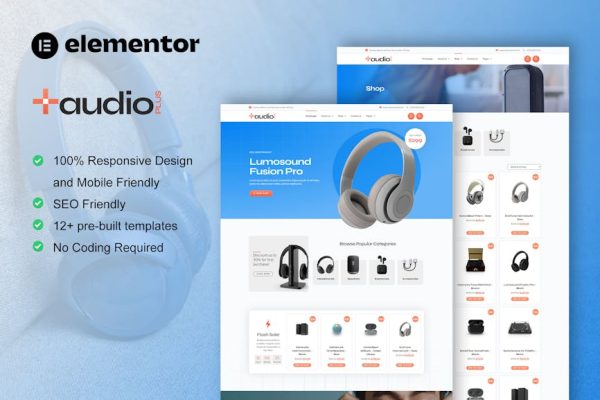 AudioPlus - Audio Store WooCommerce Elementor Template Kit - Image 1