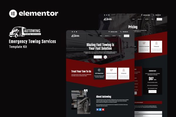 Autowing - Emergency Towing Service Elementor Template Kit - Image 1