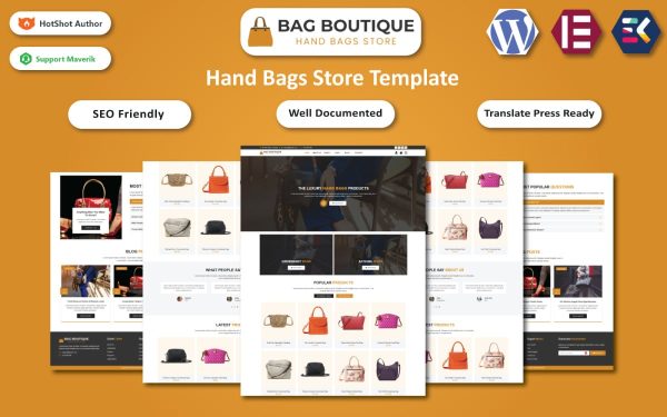 Bag Boutique - Luxury Hand Bags Selling Store WordPress Elementor Template - Image 1