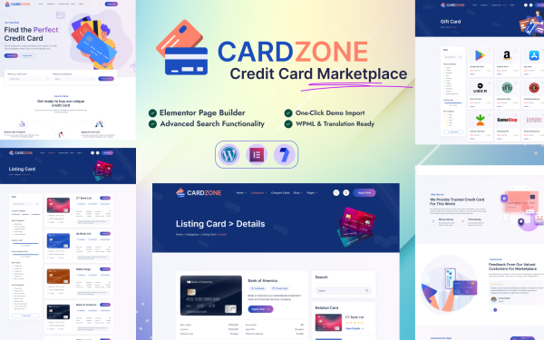 CardZone - Credit Card Affiliate Marketplace Elementor WooCommerce WordPress Theme - Image 1