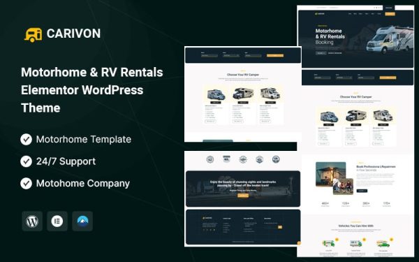 Carivon – Motorhome & Car RV Rentals Elementor WordPress Theme - Image 1
