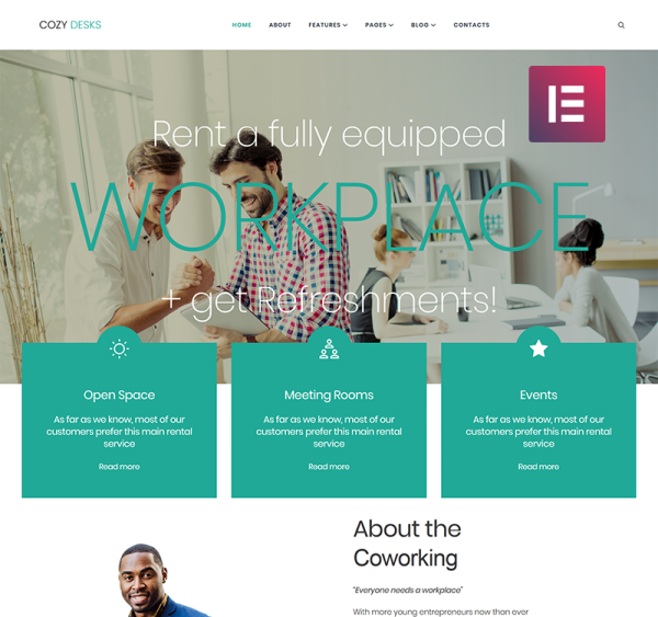 Cozy Desks - Coworking WordPress Elementor Theme - Image 1