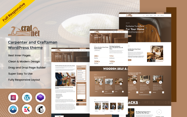 Crafnet - Carpenter and Craftsman Woodwork WordPress theme - Image 1