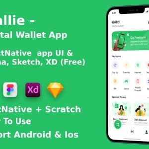 Digital Wallet App ANDROID + IOS + FIGMA + XD + Sketch + Invision Studio | UI | ReactNative | Wallie
