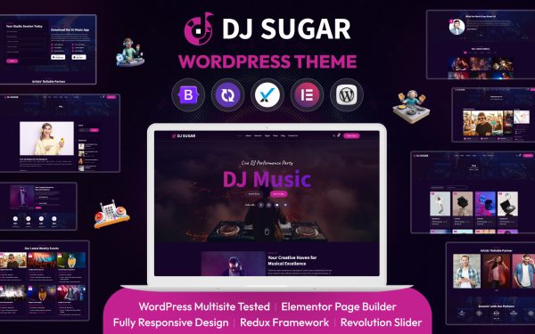 Dj Sugar Music Responsive WordPress Theme - Image 1