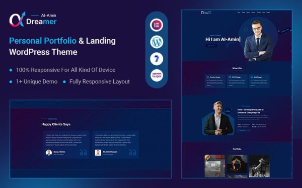 Dreamer – Personal Portfolio Landing Page WordPress Theme - Image 1
