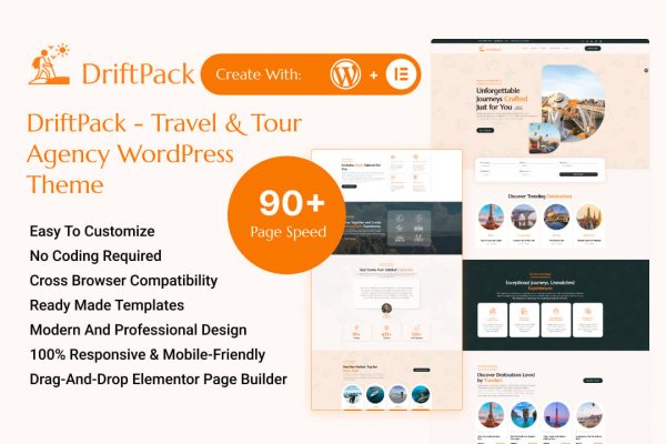 DriftPack - Travel & Tour Agency WordPress Theme - Image 1