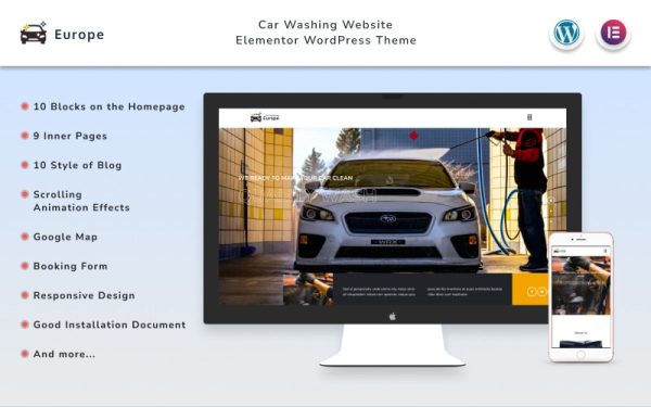 Europe - Car Washing Website Elementor WordPress Theme - Image 1