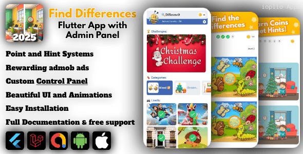 find-differences-flutter-full-app-admin-panel-spot-it-differences-game.jpg Find Differences | Flutter full app + Admin Panel - Spot it Differences game for IOS and Android - Image 1