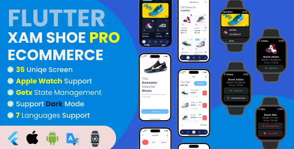 flutter-xam-shoe-pro-ecommerce-apple-watch-codermarket.png Flutter Xam Shoe Pro eCommerce + Apple Watch - Image 1