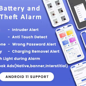 Full Battery and Anti Theft Alarm with Pocket Alert, Intruder & Wrong Password Alert(android11)