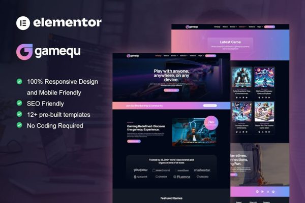 Gamequ - Game Publisher Elementor Pro Template Kit - Image 1