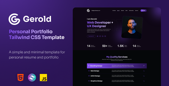 Gerold personal portfolio tailwind css template gplpixel.png