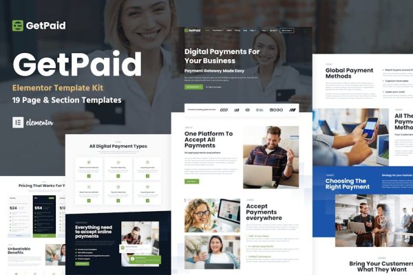 GetPaid - Payment Gateway & Fintech Service WordPress Elementor Template Kit - Image 1