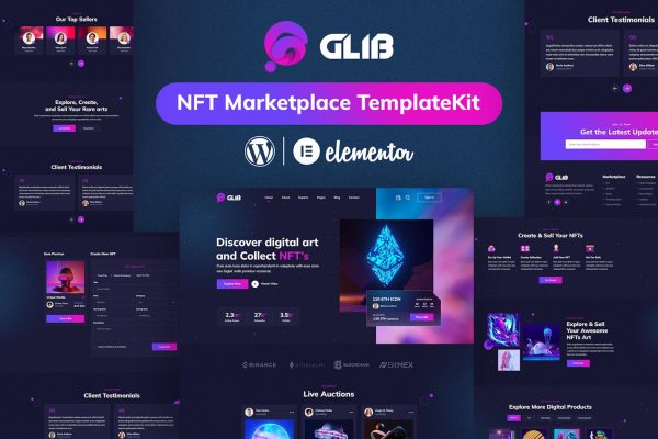 Glib | NFT Marketplace Elementor Pro Template Kit - Image 1