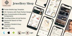 Golden glitz ecommerce app for jewelry shop flutter mobile app template .jpg