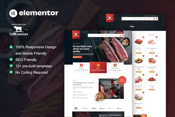GrillGourmet - Butcher & Meat Shop Elementor Template Kit - Image 1