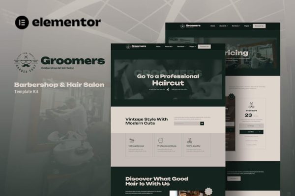 Groomers - Barbershop & Hair Salon Elementor Template Kit - Image 1