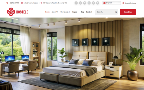 Hostelo - Hostel, Dormitory, Hall, Boarding, House, Residence Booking Elementor WordPress Theme - Image 1