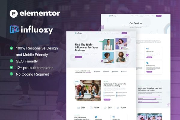 Influozy - Influencer Marketing Agency Elementor Pro Template Kit - Image 1