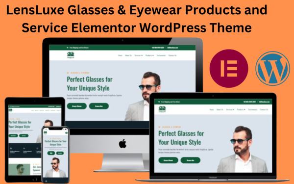 LensLuxe Glasses & Eyewear Products and Service Elementor WordPress Theme - Image 1