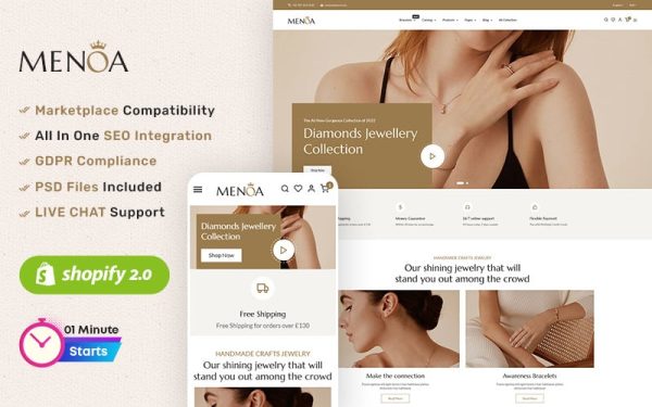 Menoa - A Luxurious Jewelry &Imitation - Shopify Responsive Theme - Image 1