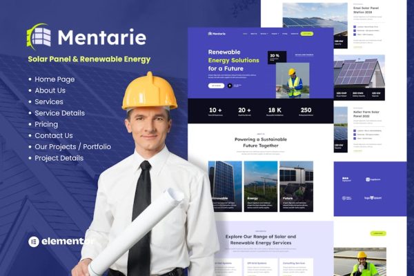 Mentarie - Solar Panel & Sustainable Energy Elementor Template Kit - Image 1