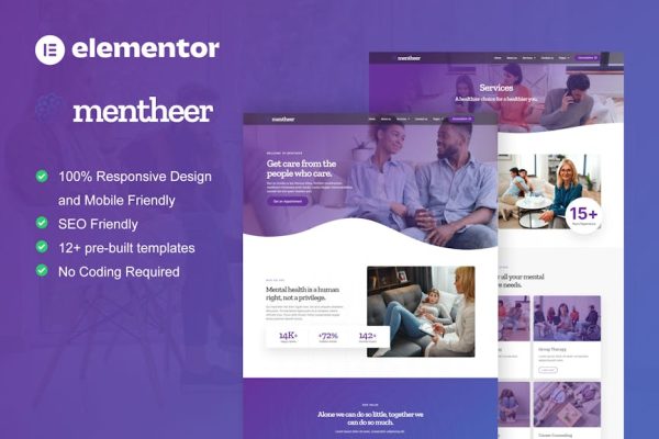 Mentheer - Mental Health Therapy Elementor Pro Template Kit - Image 1