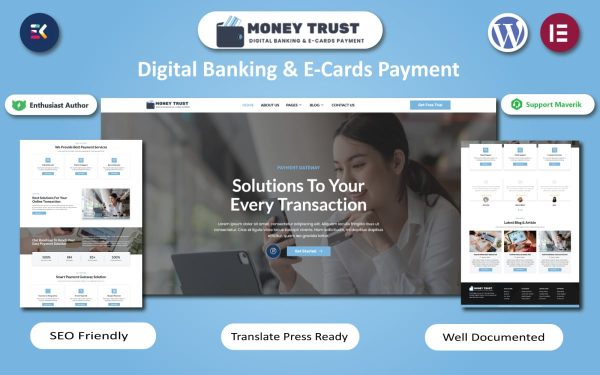 Money Trust - Digital Banking & E-Cards Payment WordPress Elementor Template - Image 1