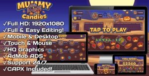 Mummy candies html5 game 20 levels mobile version construct 3 .jpg