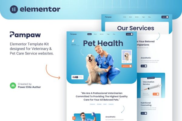Pampaw – Veterinary & Pet Care Services Elementor Template Kit - Image 1