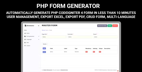 php-form-generator-codeigniter-4-form-master-form-header-detail-user.png PHP Form Generator - Codeigniter 4 Form Master, Form Header Detail, User Management, Multi-language - Image 1