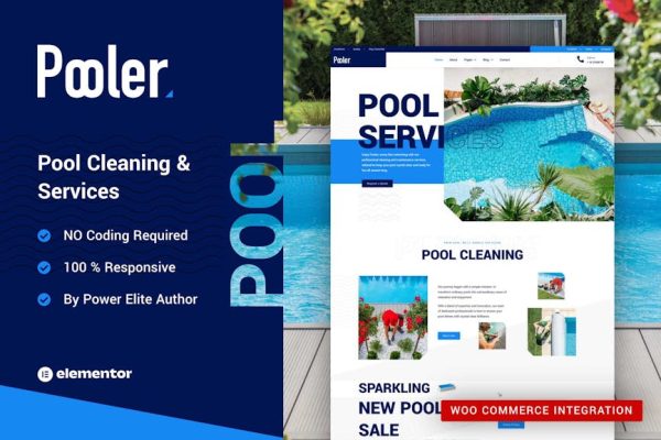 Pooler - Swimming Pool Cleaning Services Elementor Pro Template Kit - Image 1