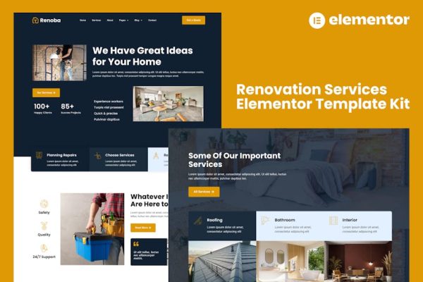Renoba - Renovation Services Elementor Template Kit - Image 1