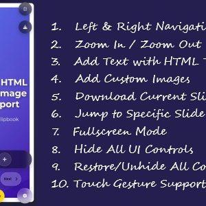 Responsive HTML slider with image & text support, touch gestures, and manual play controls