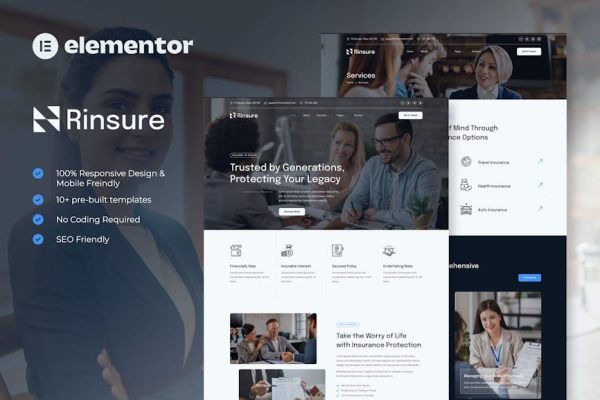 Rinsure - Insurance Agency Elementor Template Kit - Image 1