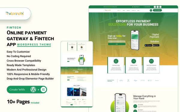RotoMobi – Payment Gateway & Fintech App WordPress Theme - Image 1