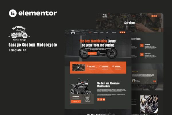 Ryders - Garage Custom Motorcycle Elementor Template Kit - Image 1