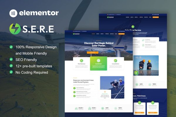 Sere - Solar & Renewable Energy Elementor Pro Template Kit - Image 1