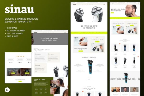 Sinau - Shaving & Barbers Products Elementor Template Kit - Image 1