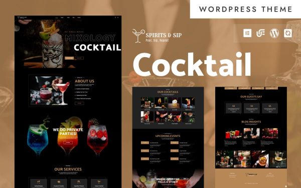 Spirits & Sip - Cocktail Lounge & Bartender WordPress Elementor Theme - Image 1